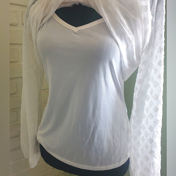 Liz Claiborne Chiffon Keyhole Blouse Long Sleeves Ivory Gold Size XS - Picture 12 of 13